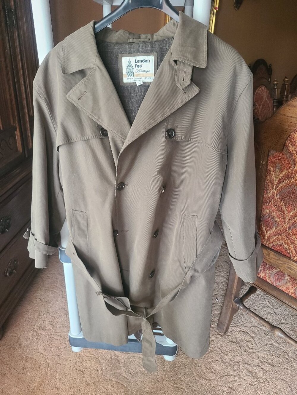 London Fog Heritage Men’s Double Breasted Trench Coat Belted Tan Brown – 48R